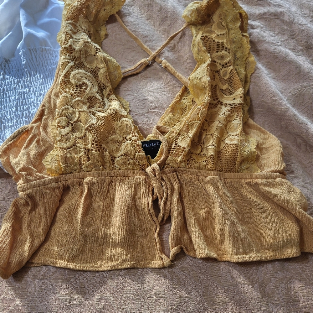Forever 21 mustard yellow and 1 other crop top women's M #1626/27 - Picture 2 of 6